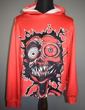 Monster Screen-print  "The People Creates Monsters" Red Graphic Hoodie Large NEW